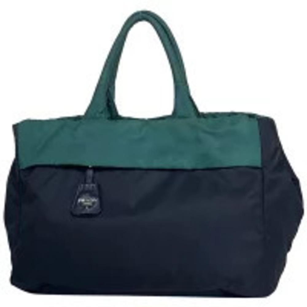 Prada plate tote bag reversible handbag Navy Blue green